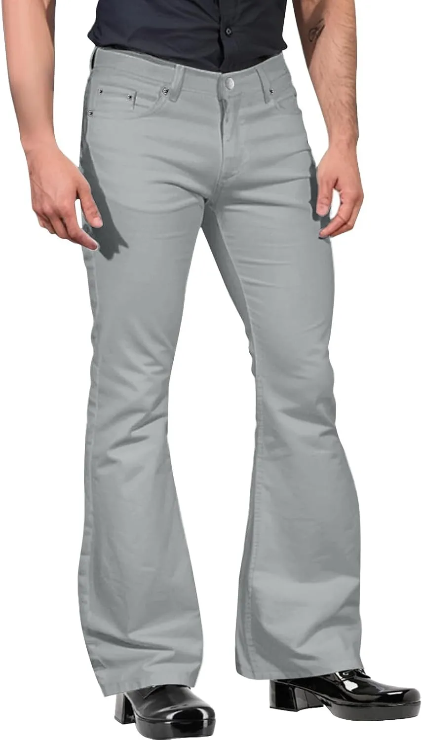 Slim Fit Skinny Bell Bottom Suit Pants for Men 60s 70s Retro Trousers Mens Comfortable Stretch Flared Pants for Disco Party