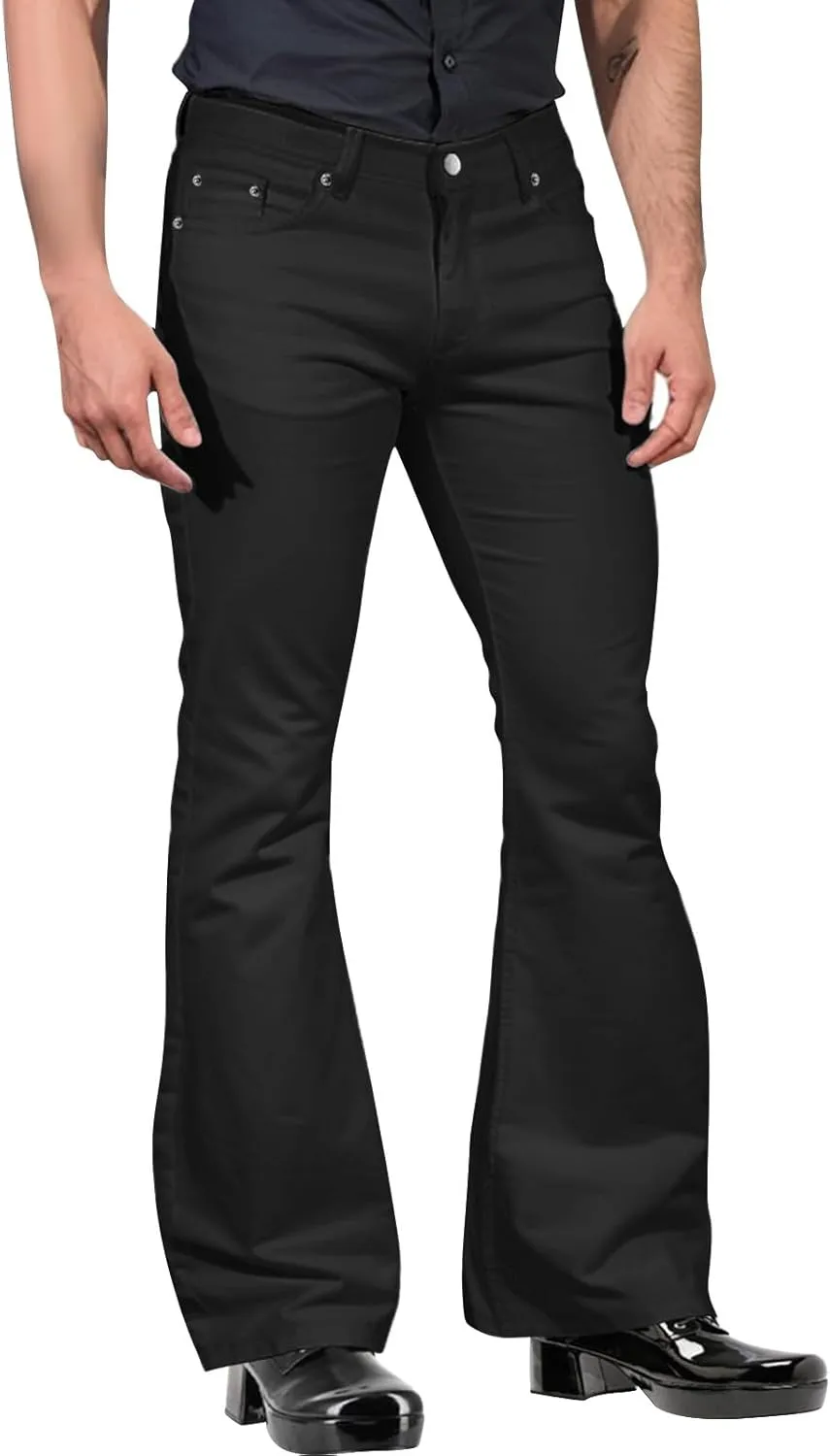 Slim Fit Skinny Bell Bottom Suit Pants for Men 60s 70s Retro Trousers Mens Comfortable Stretch Flared Pants for Disco Party