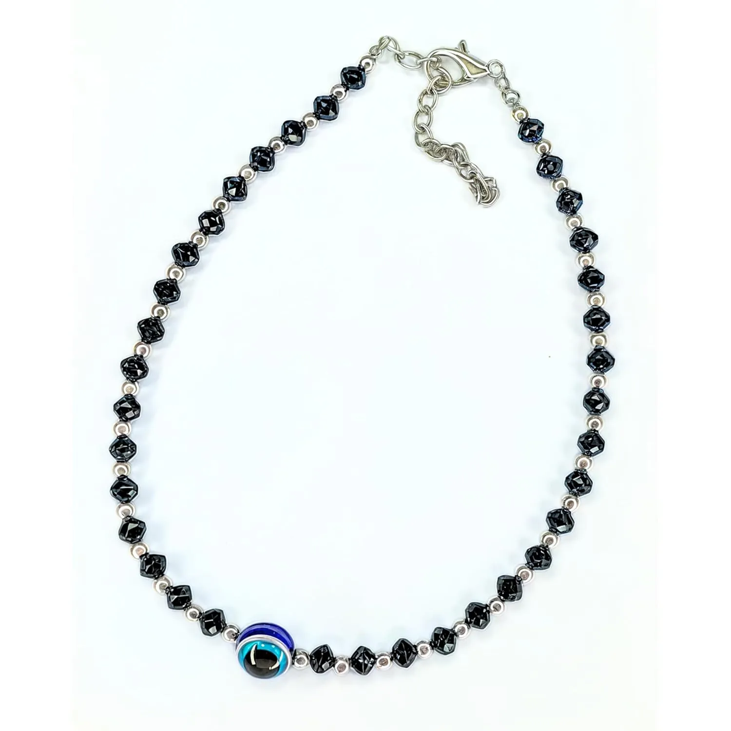 Small Bead Waterproof Anklets for Women Beach Foot Ankle Bracelet Cute Colorful Friendship Beaded Anklets 9 inches. (Black - Silver)
