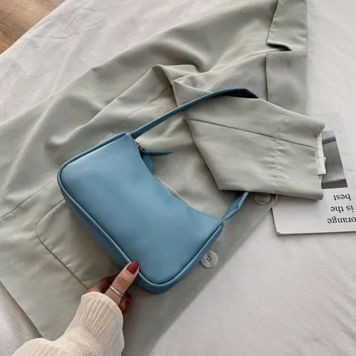 Soft PU Leather Women Purple Underarm Bag Retro Solid Color Ladies Baguette Handbags Fashion Design Girls Small Shoulder Bags