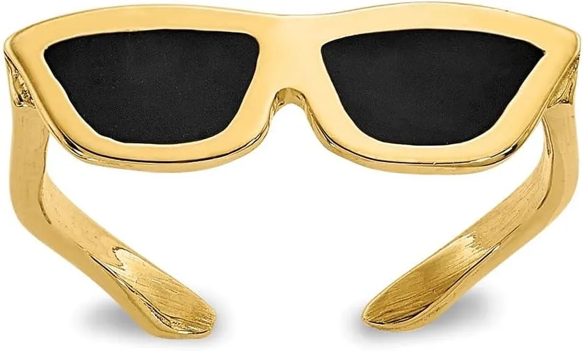 Solid 14k Yellow Gold Enameled Sunglasses Toe Ring (2mm)