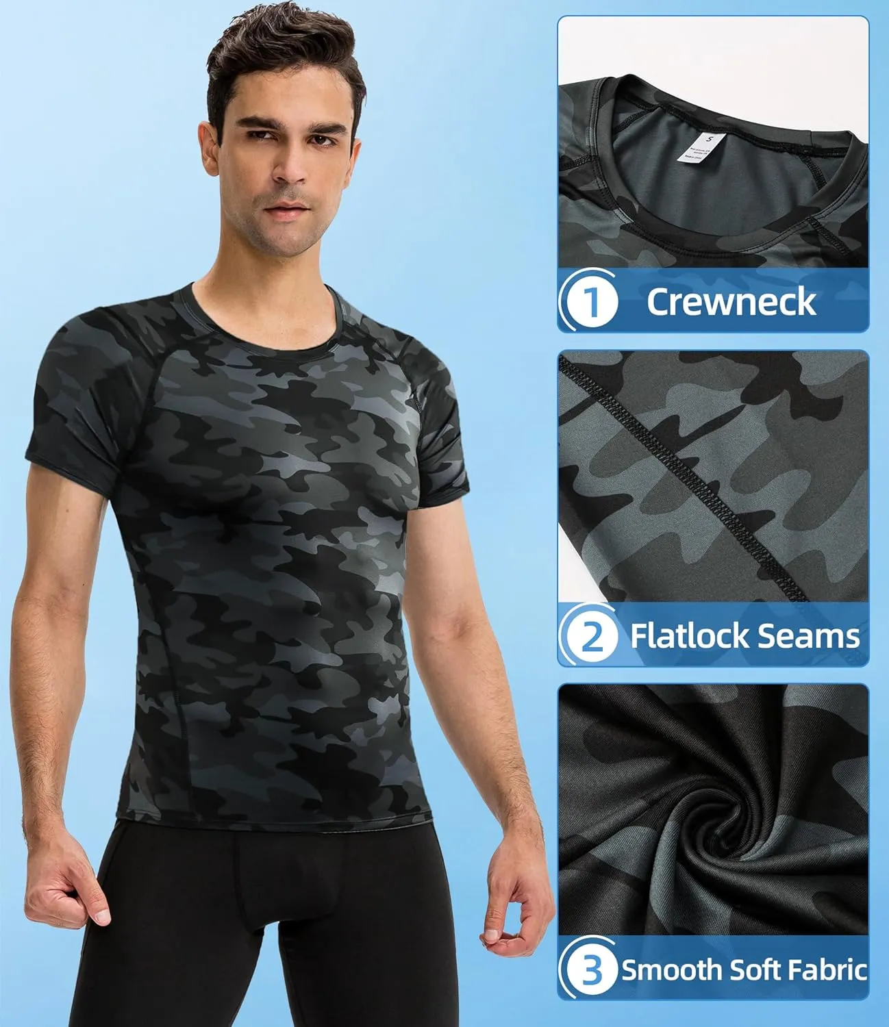 SPVISE Men's Compression Shirt Short Sleeve Cool Dry Workout Athletic T-Shirts Sports Undershirt Performance Compression Tops