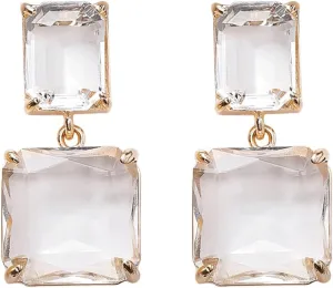 Square Clear Crystal Drop Earrings - Geometric Rectangle Rhinestone Statement Jewelry - Hypoallergenic Wedding Jewelry for Women