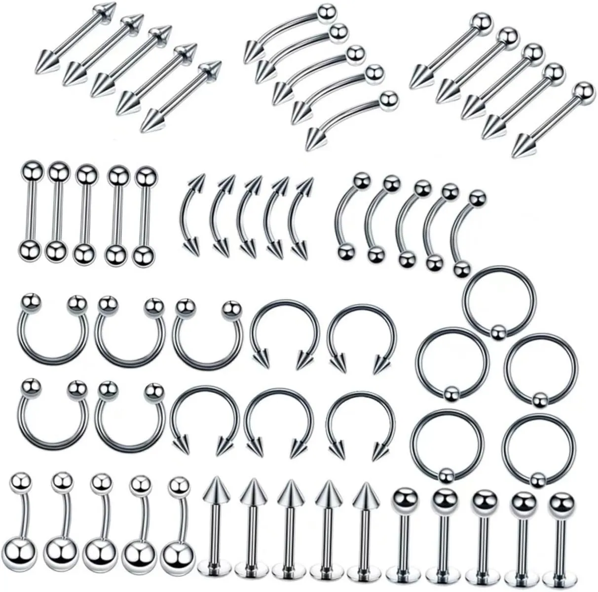 Stunning Dermal Piercing Jewelry Set 120pcs Sterling Silver Rings Nose Rings Navel Tongue Piercing Jewelry