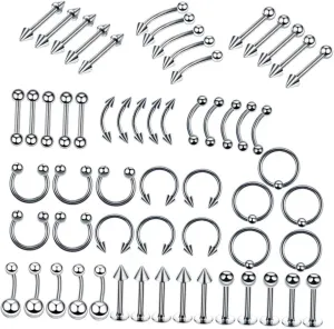 Stunning Dermal Piercing Jewelry Set 120pcs Sterling Silver Rings Nose Rings Navel Tongue Piercing Jewelry