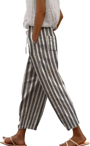 Summer Capri Pants for Women 2024 Casual Pants Womens Linen Summer Capri Pants 2024 Striped Linen Pants Women Linen