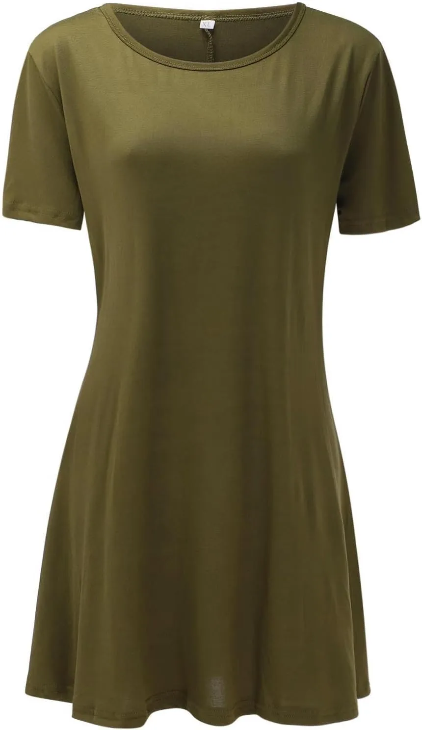 Summer Dresses for Women 2025,Women's Beach Casual Loose Tshirt Dresses Solid Color Short Sleeve Round Neck Sundress