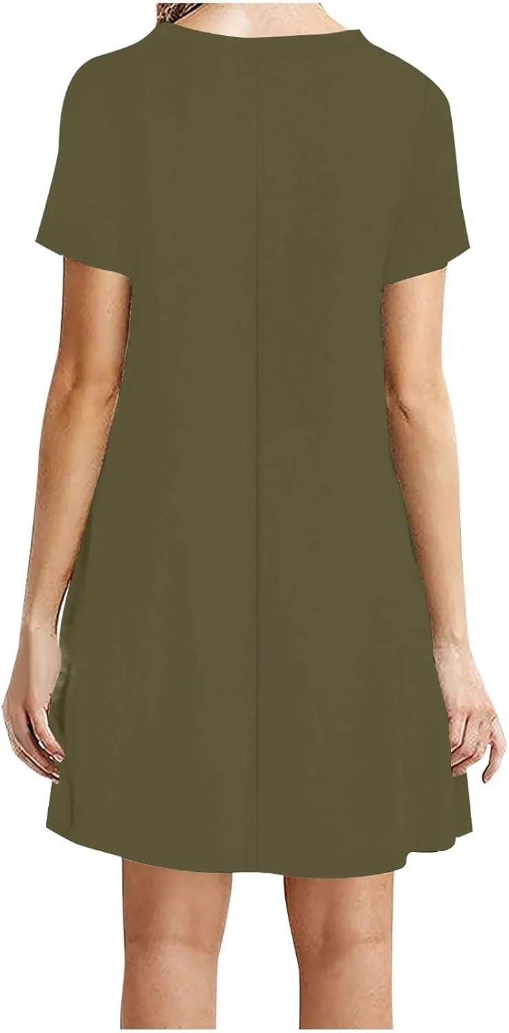 Summer Dresses for Women 2025,Women's Beach Casual Loose Tshirt Dresses Solid Color Short Sleeve Round Neck Sundress