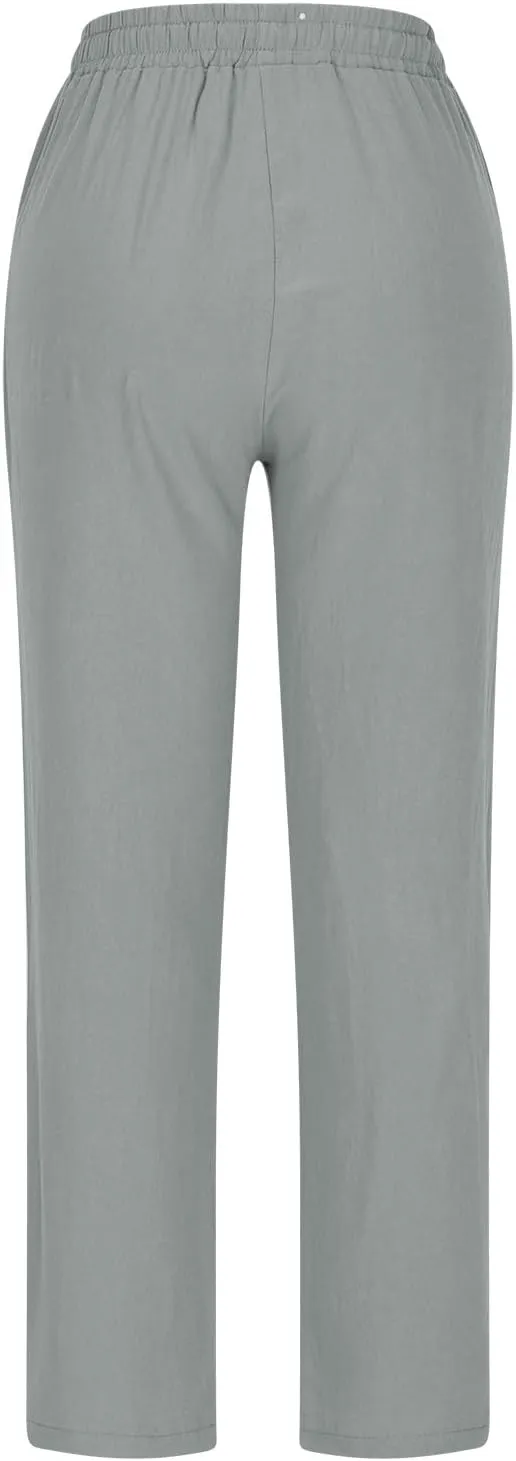 Summer Linen Pants for Women 2025 Drawstring Elastic Waist Pants High Waisted Solid Color Pants Slim Fitting Pants