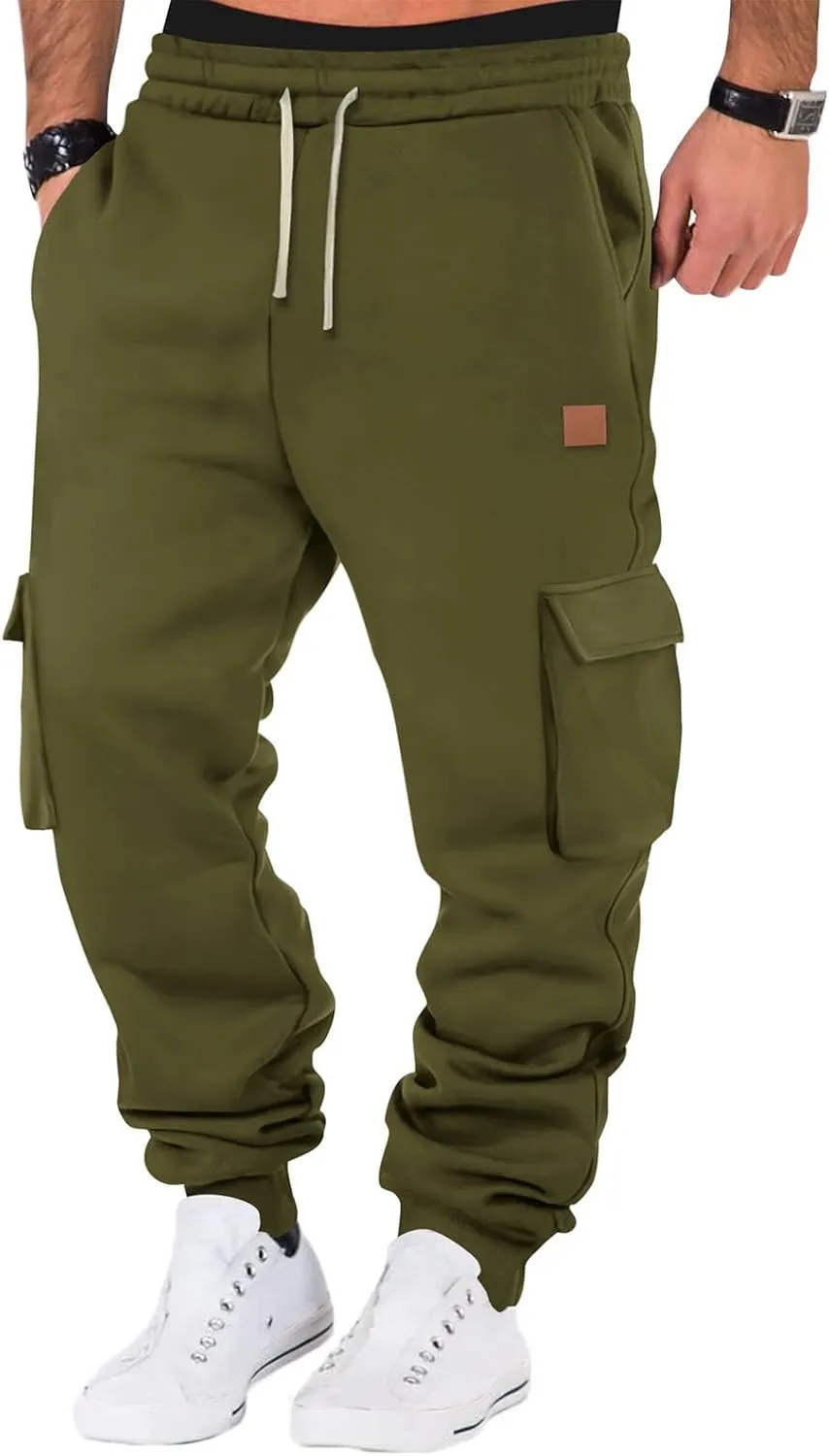 SUWBMHWE Men Cargo Pants Stretch Drawstring Elastic Waist Sweatpants Tall Regular Fit Pants Joggers Trousers with Pockets