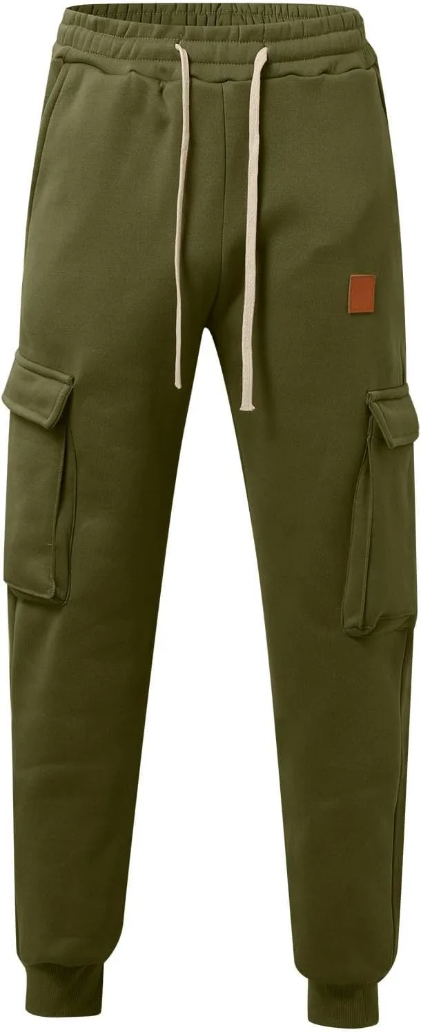 SUWBMHWE Men Cargo Pants Stretch Drawstring Elastic Waist Sweatpants Tall Regular Fit Pants Joggers Trousers with Pockets