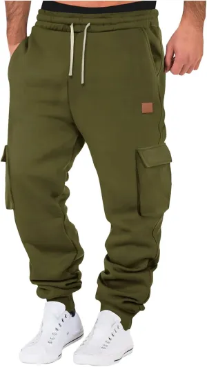 SUWBMHWE Men Cargo Pants Stretch Drawstring Elastic Waist Sweatpants Tall Regular Fit Pants Joggers Trousers with Pockets