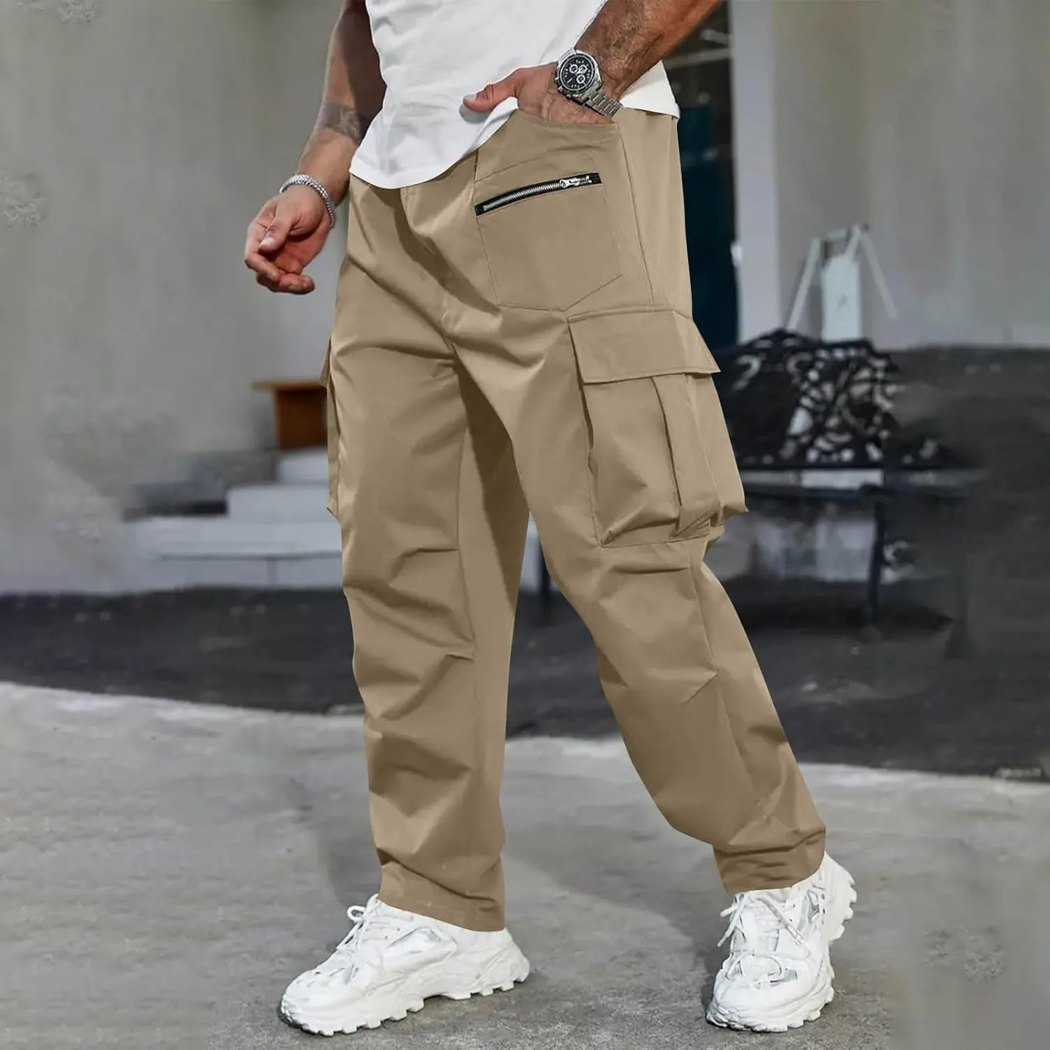 Sweat Pants for Mens Joggers Relaxed Fit Drawstring Elastic Waist Outdoor Workout Athletic Cargo Pants with Pockets