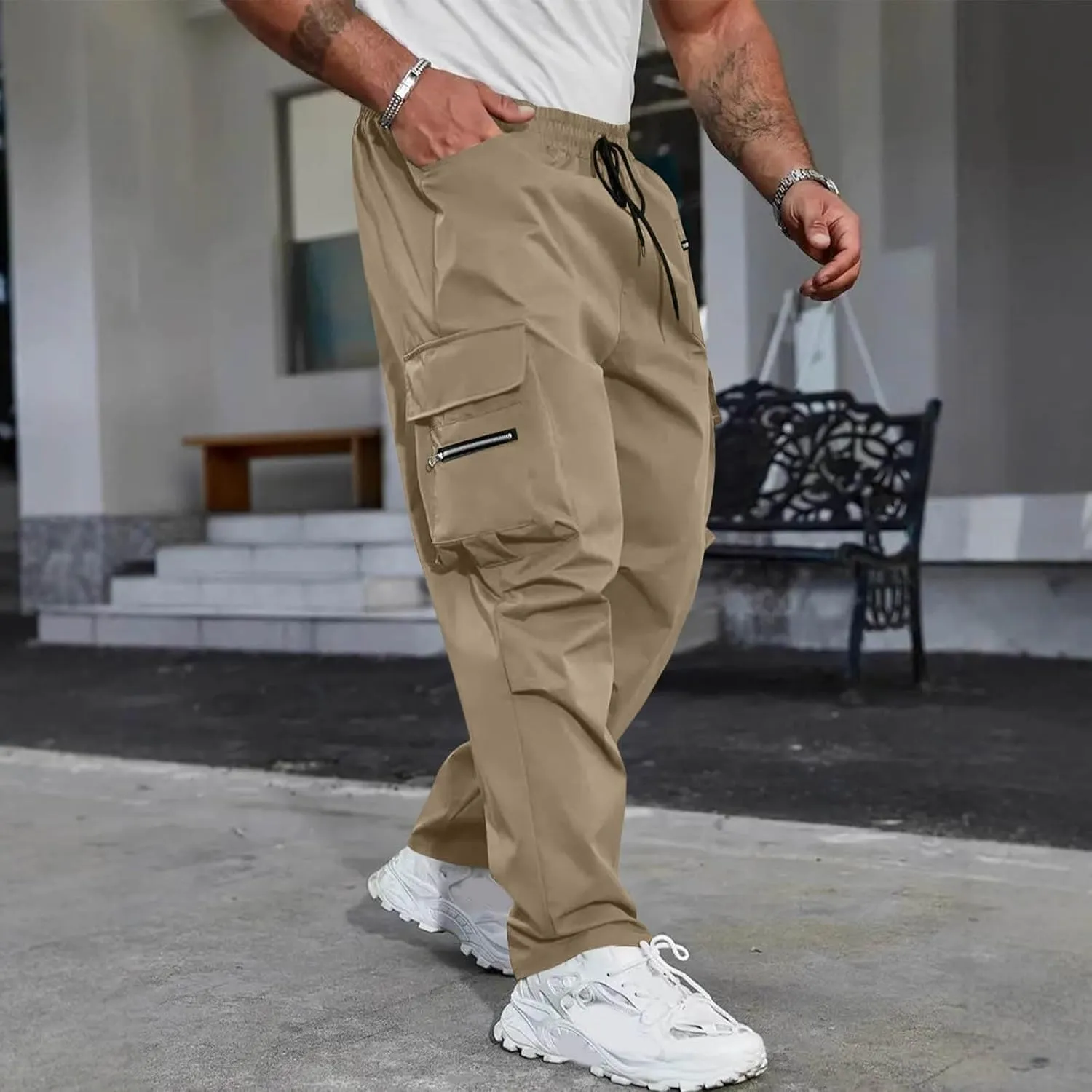 Sweat Pants for Mens Joggers Relaxed Fit Drawstring Elastic Waist Outdoor Workout Athletic Cargo Pants with Pockets
