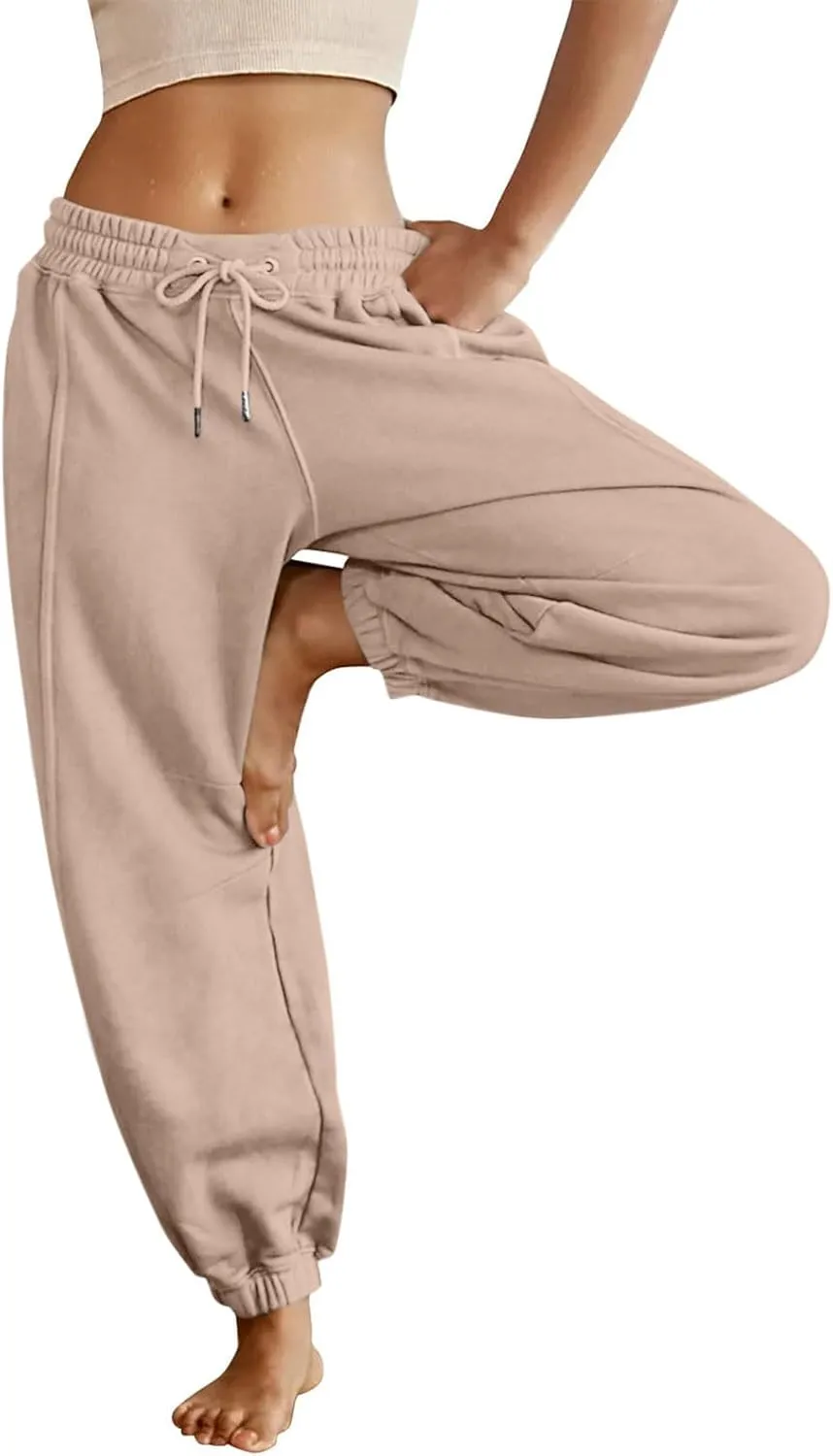 Sweatpants for Women Gym Fall Workout Jogger Pants High Waist Drawstring Athletic Trousers Pants Long with Pocket