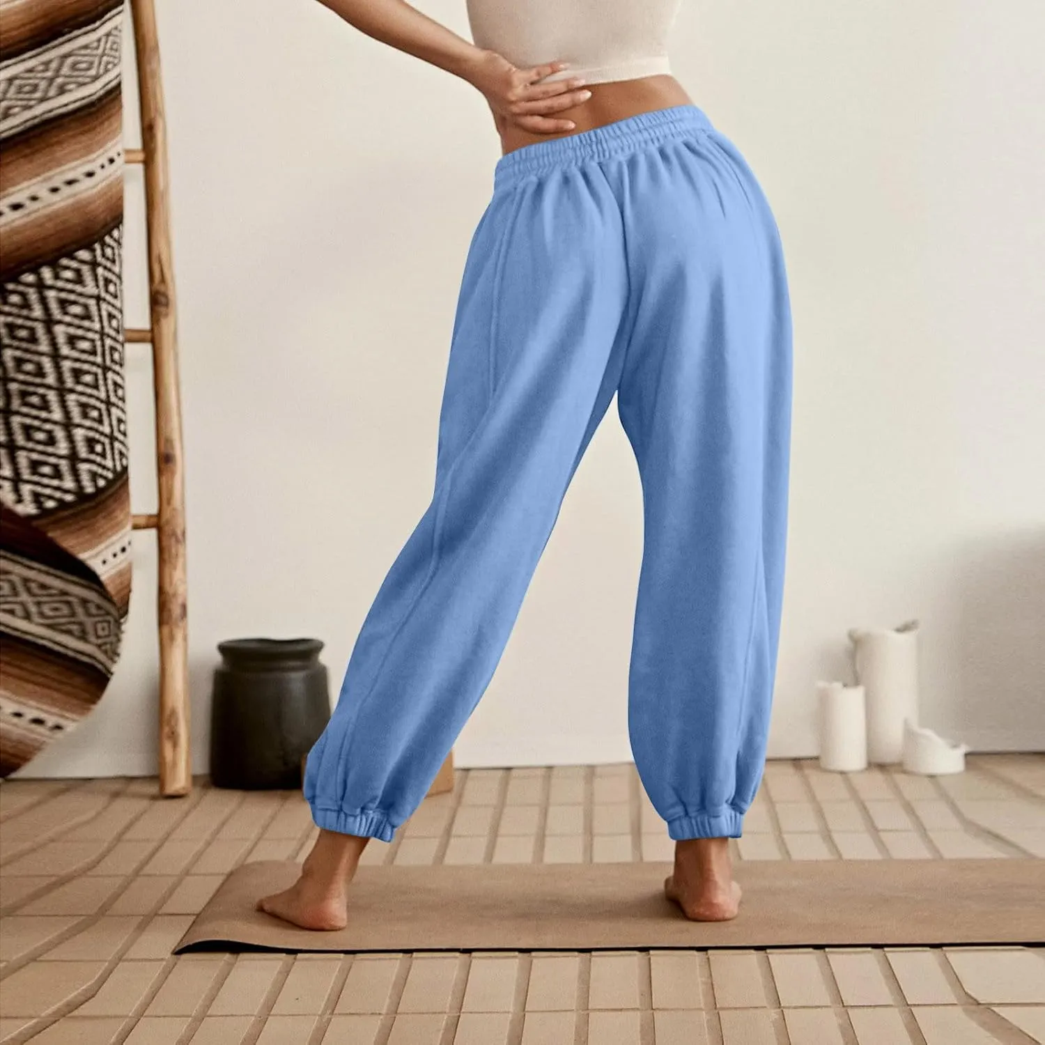 Sweatpants for Women Gym Fall Workout Jogger Pants High Waist Drawstring Athletic Trousers Pants Long with Pocket