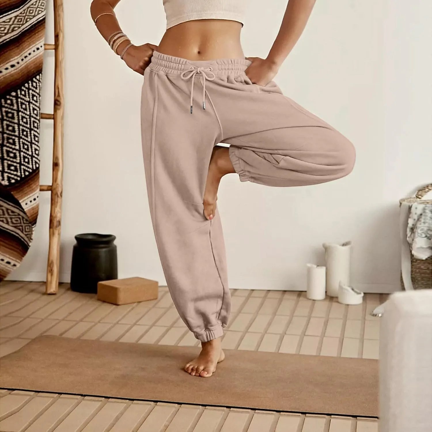 Sweatpants for Women Gym Fall Workout Jogger Pants High Waist Drawstring Athletic Trousers Pants Long with Pocket