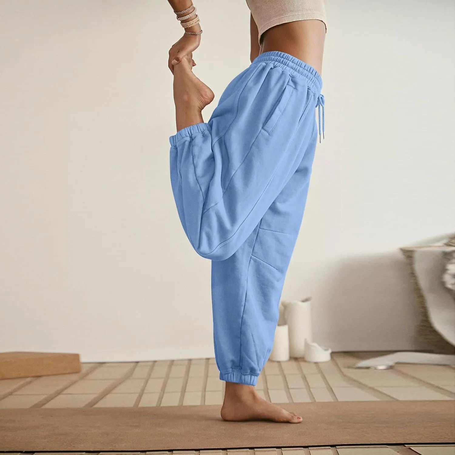 Sweatpants for Women Gym Fall Workout Jogger Pants High Waist Drawstring Athletic Trousers Pants Long with Pocket
