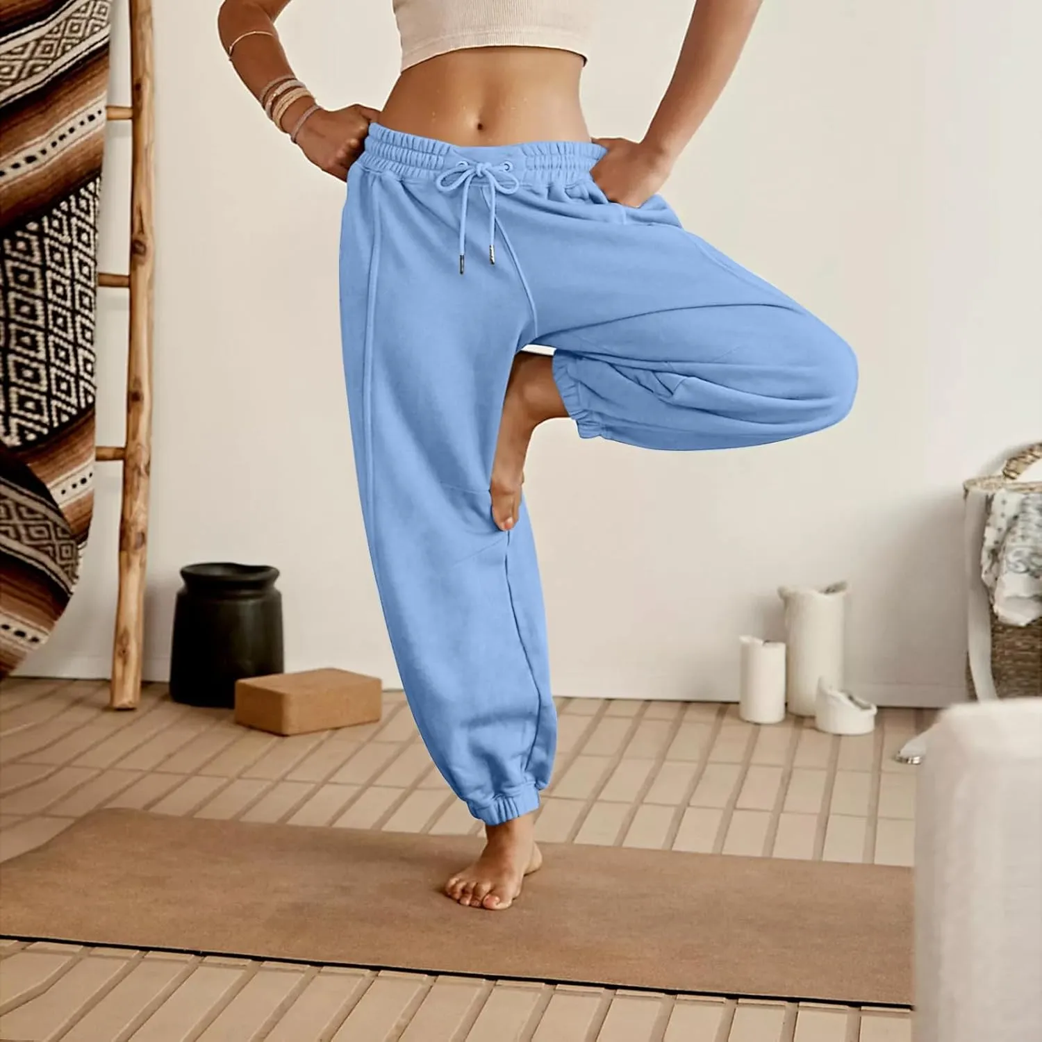 Sweatpants for Women Gym Fall Workout Jogger Pants High Waist Drawstring Athletic Trousers Pants Long with Pocket