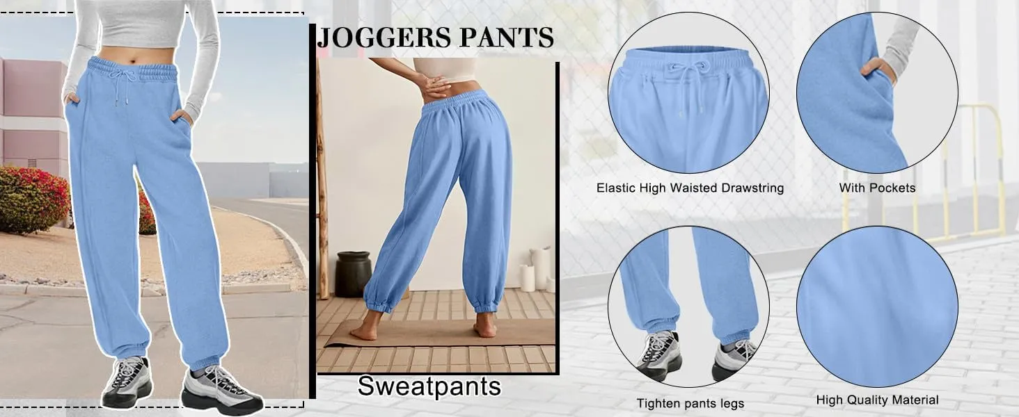 Sweatpants for Women Gym Fall Workout Jogger Pants High Waist Drawstring Athletic Trousers Pants Long with Pocket