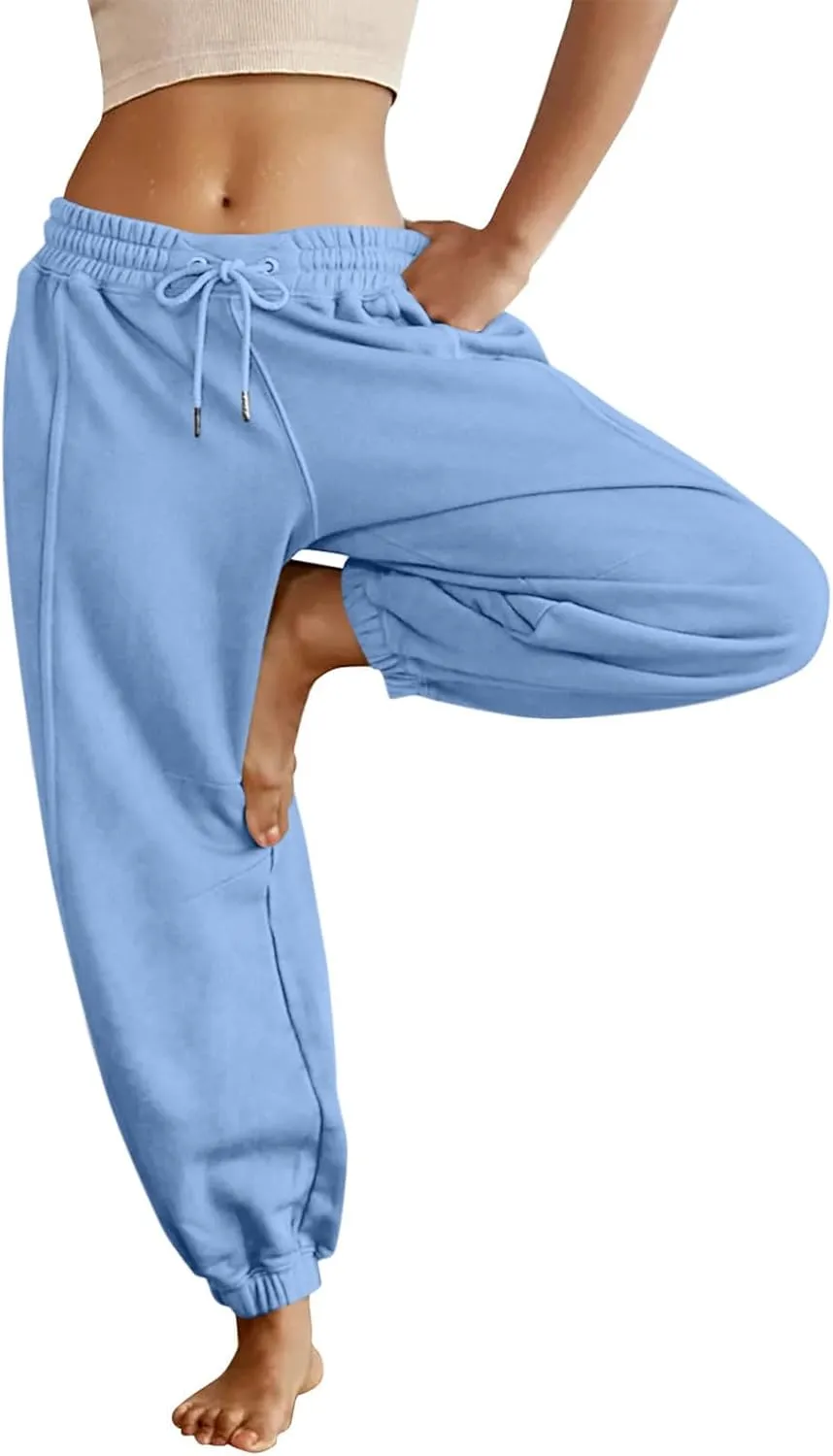Sweatpants for Women Gym Fall Workout Jogger Pants High Waist Drawstring Athletic Trousers Pants Long with Pocket