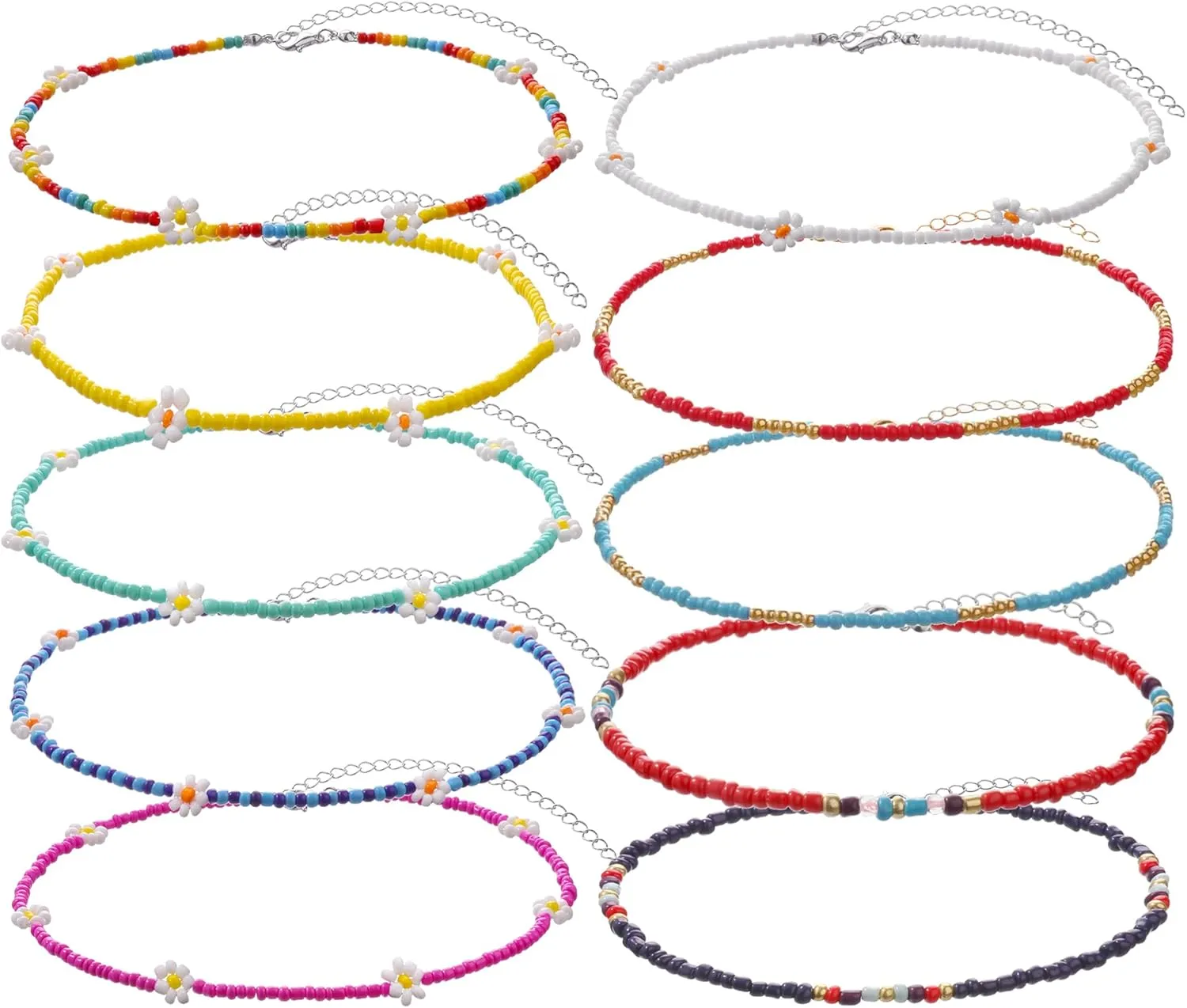Taouzi Beaded Choker Necklaces for Women Handmade Colorful Beaded Necklace Vsco Boho Beaded Flower Butterfly Necklaces Summer Beach Jewelry Set for Women 10/12Pieces