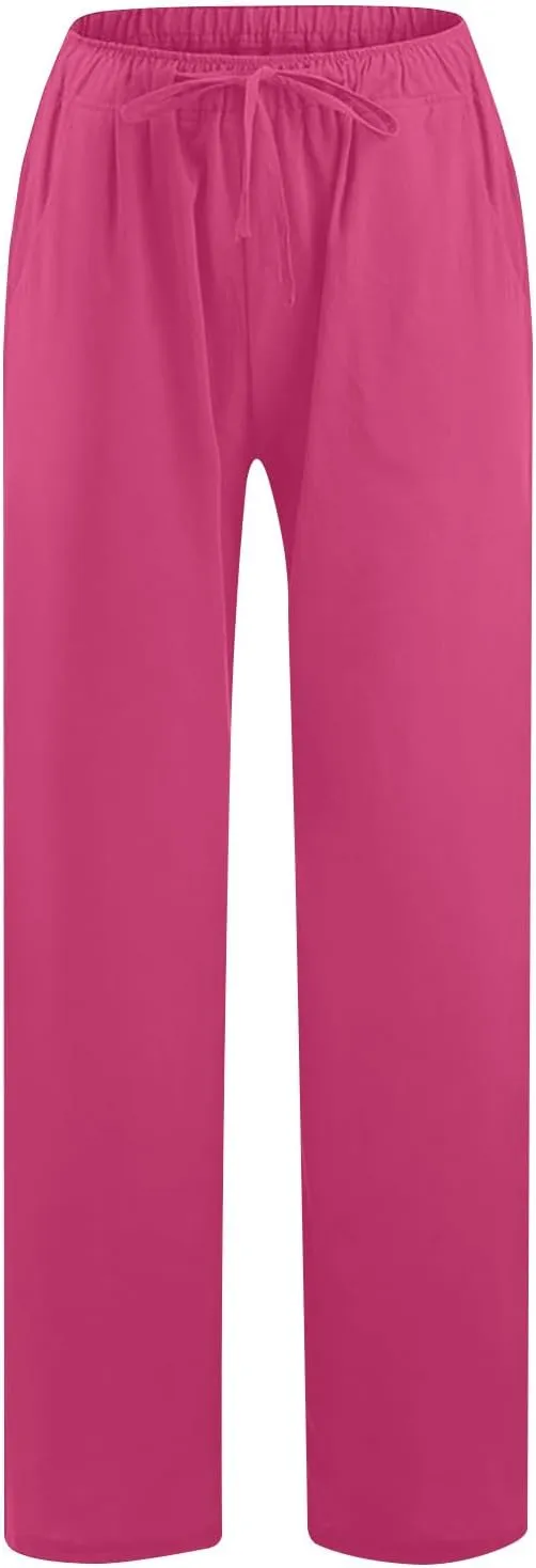 TARIENDY High Waisted Pants for Women Wide Leg Casual Summer Palazzo Trousers Loose Comfy Drawstring Pant with Pockets