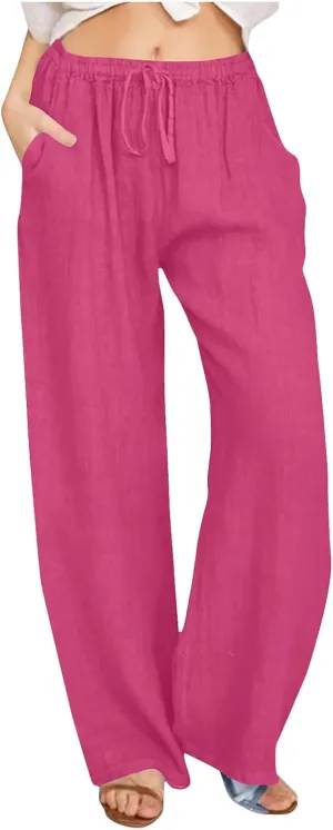TARIENDY High Waisted Pants for Women Wide Leg Casual Summer Palazzo Trousers Loose Comfy Drawstring Pant with Pockets