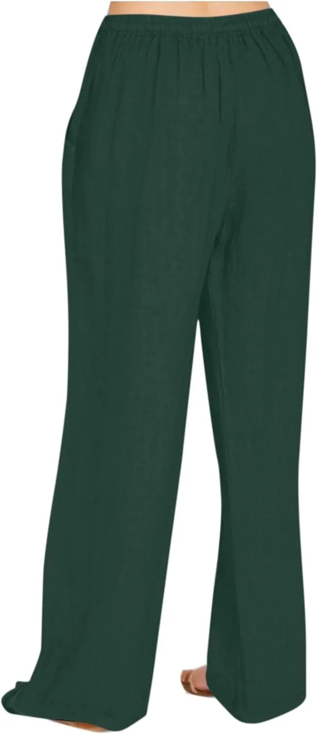 TARIENDY Linen Pants for Women High Waisted Wide Leg Pants Elastic Drawstring Pants Lounge Pants Beach Casual Trousers