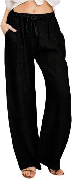 TARIENDY Petite Wide Leg Pants for Women Womens Elastic Waisted Pants Drawstring Wide Leg Trousers Summer Beach Outfits