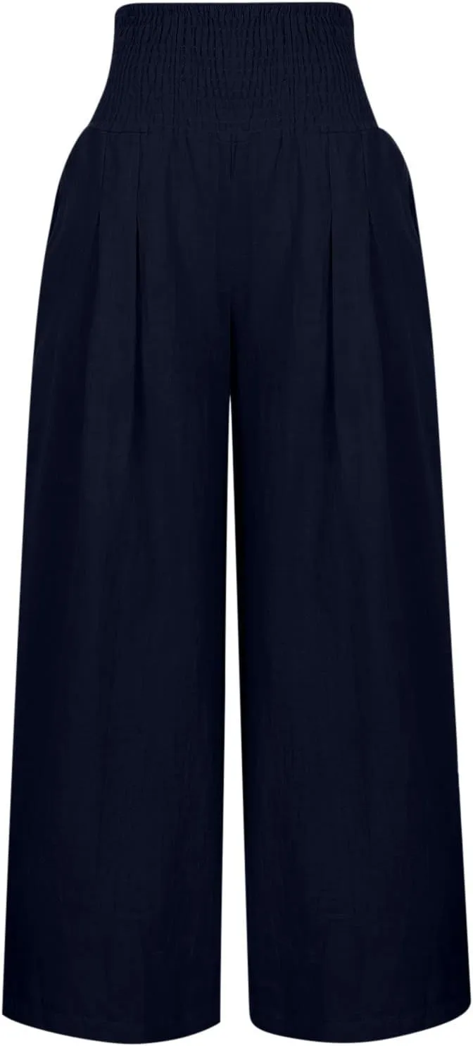 TARIENDY Womens High Waisted Pants Wide Leg Loose Palazzo Pants Elastic Beach Casual Pants Summer Trousers with Pockets