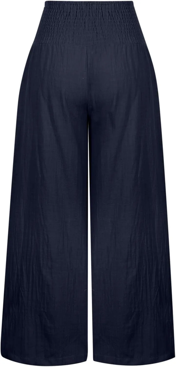 TARIENDY Womens High Waisted Pants Wide Leg Loose Palazzo Pants Elastic Beach Casual Pants Summer Trousers with Pockets