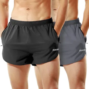 TENJOY Men's Running Shorts Gym Athletic Workout Shorts for Men 3 inch Sports Shorts with Zipper Pocket