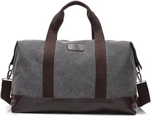 Travel Duffle Bag Canvas Leather Gym Weekend Bag (Grey)