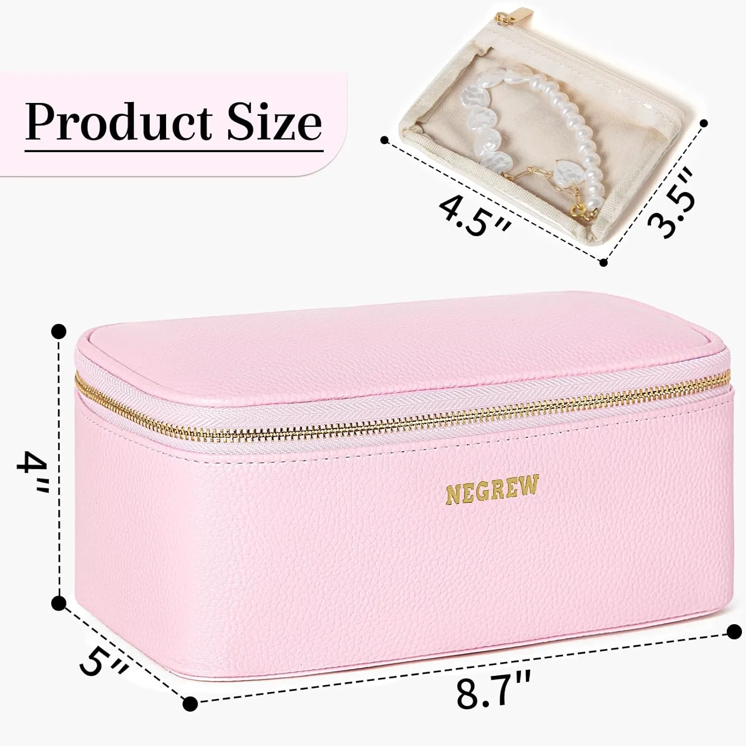 Travel Jewelry Box with 12 Pouches, Leather Jewelry Organizer Case for Women Girl for Necklace Earring Bracelet Ring, Jewelry Holder Organizer Box,Wedding Birthday Gift Idea