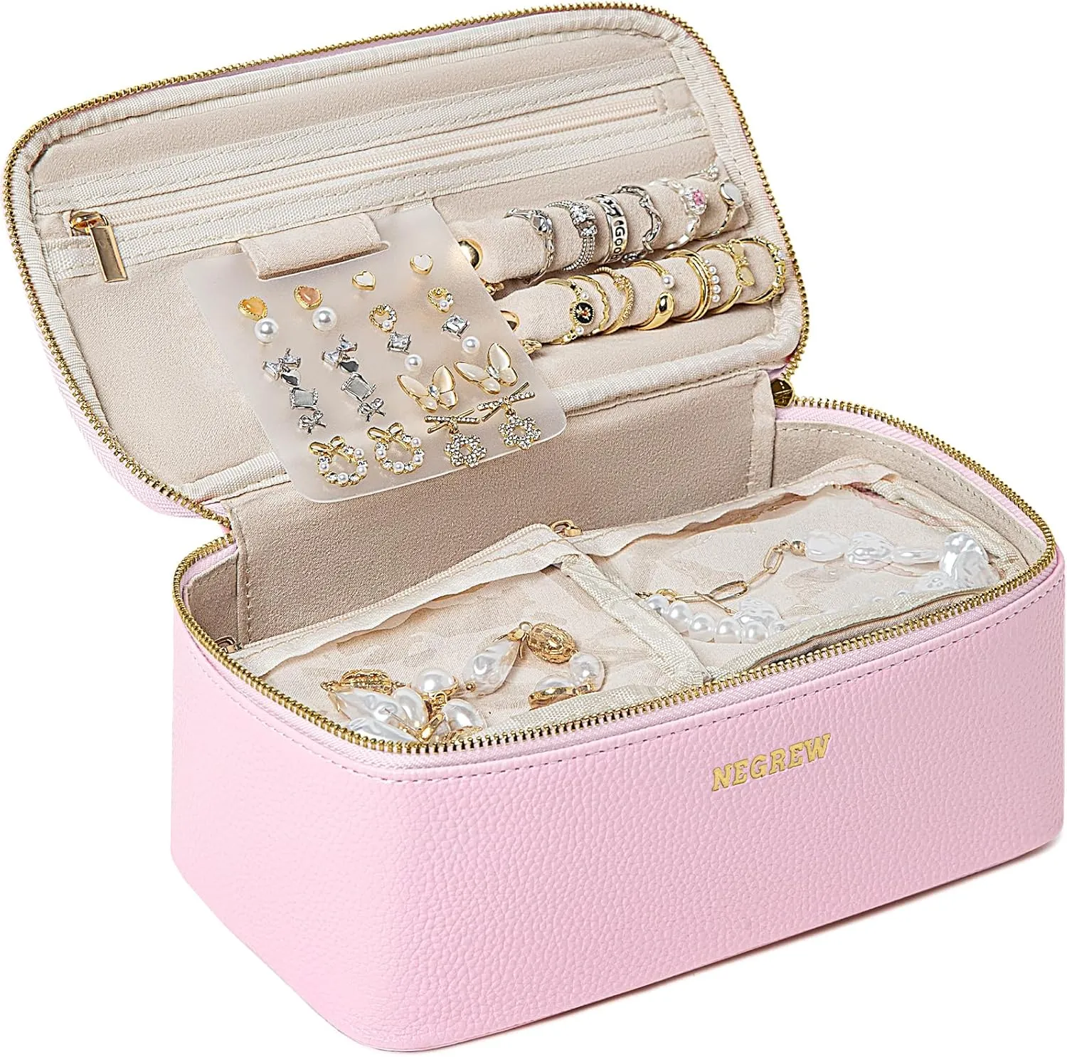 Travel Jewelry Box with 12 Pouches, Leather Jewelry Organizer Case for Women Girl for Necklace Earring Bracelet Ring, Jewelry Holder Organizer Box,Wedding Birthday Gift Idea
