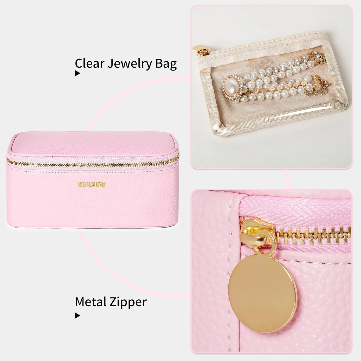 Travel Jewelry Box with 12 Pouches, Leather Jewelry Organizer Case for Women Girl for Necklace Earring Bracelet Ring, Jewelry Holder Organizer Box,Wedding Birthday Gift Idea