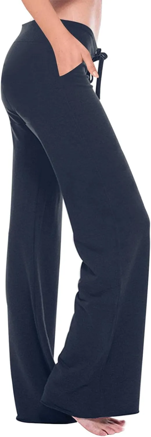 Trouser Style Yoga Pants for Women Drawstring High Waist Bootleg Flare Pants Casual Wide Leg Workout Leggings
