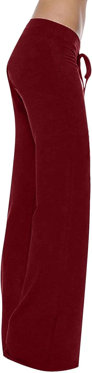 Trouser Style Yoga Pants for Women Drawstring High Waist Bootleg Flare Pants Casual Wide Leg Workout Leggings