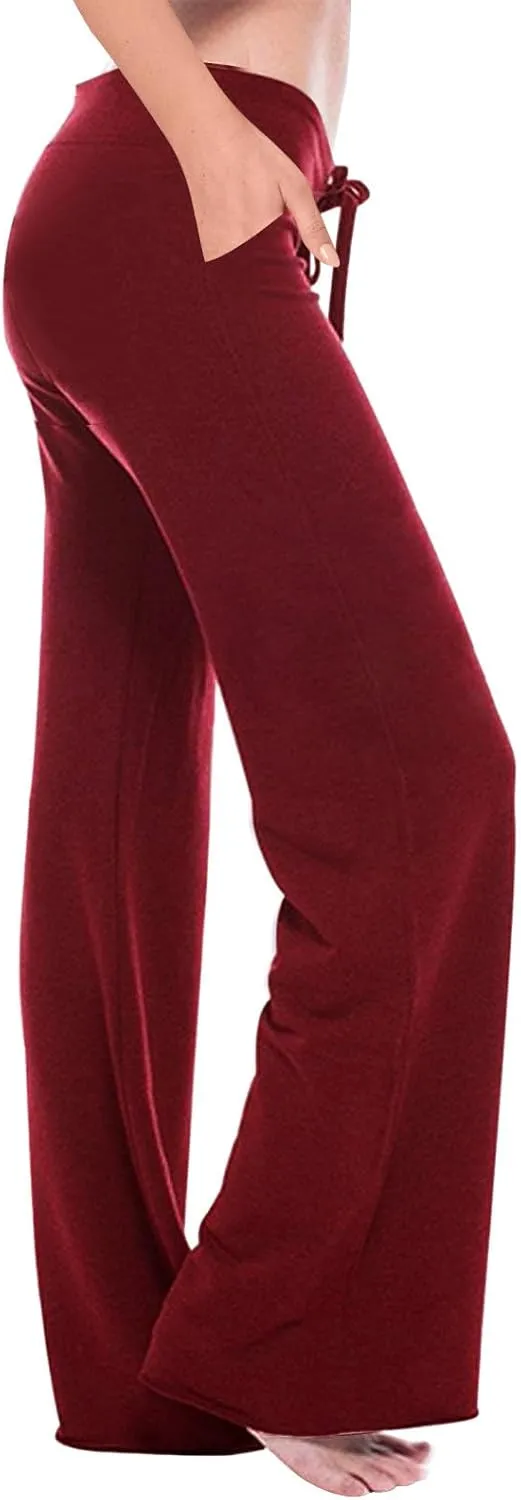 Trouser Style Yoga Pants for Women Drawstring High Waist Bootleg Flare Pants Casual Wide Leg Workout Leggings