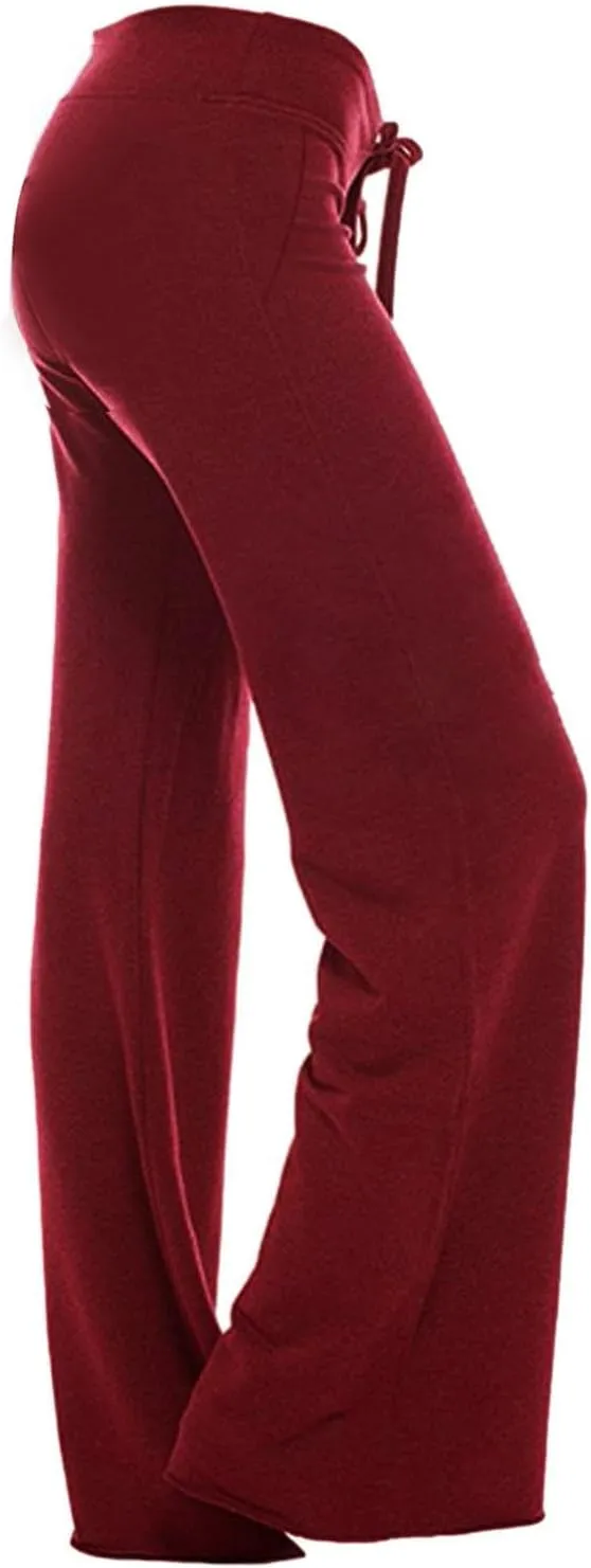 Trouser Style Yoga Pants for Women Drawstring High Waist Bootleg Flare Pants Casual Wide Leg Workout Leggings