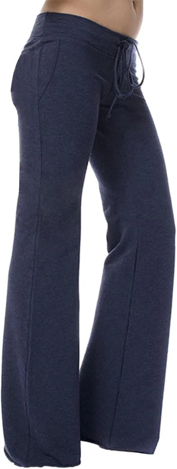 Trouser Style Yoga Pants for Women Drawstring High Waist Bootleg Flare Pants Casual Wide Leg Workout Leggings