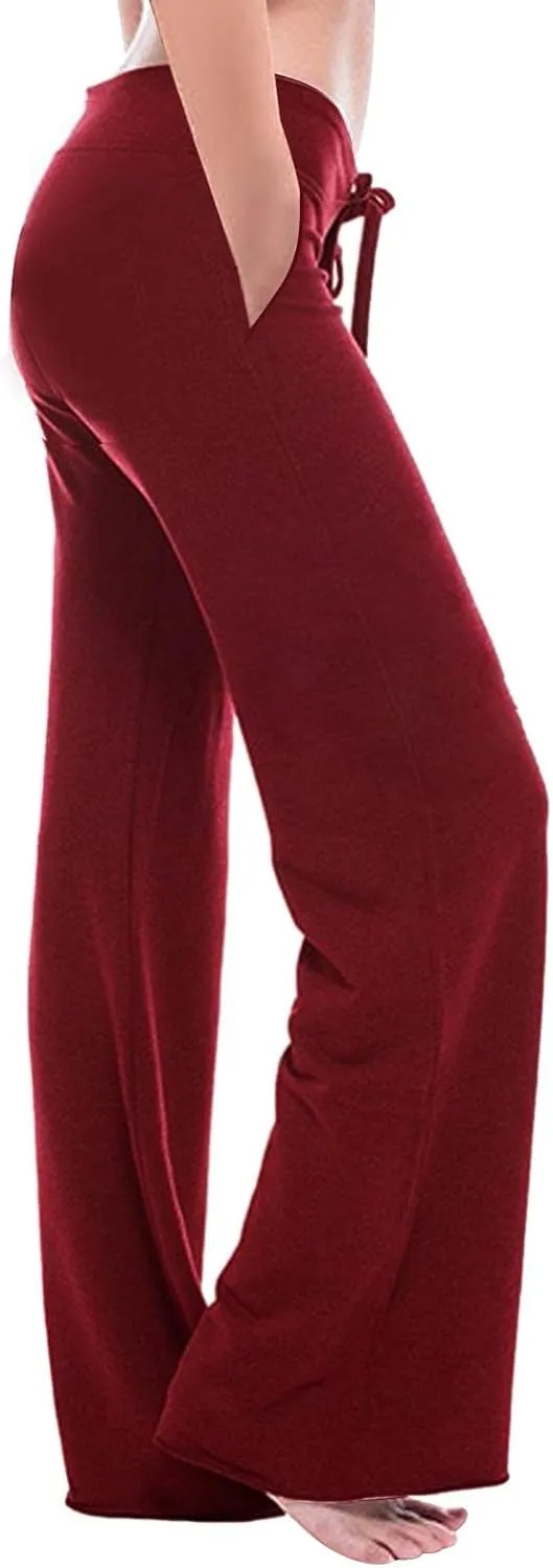 Trouser Style Yoga Pants for Women Drawstring High Waist Bootleg Flare Pants Casual Wide Leg Workout Leggings