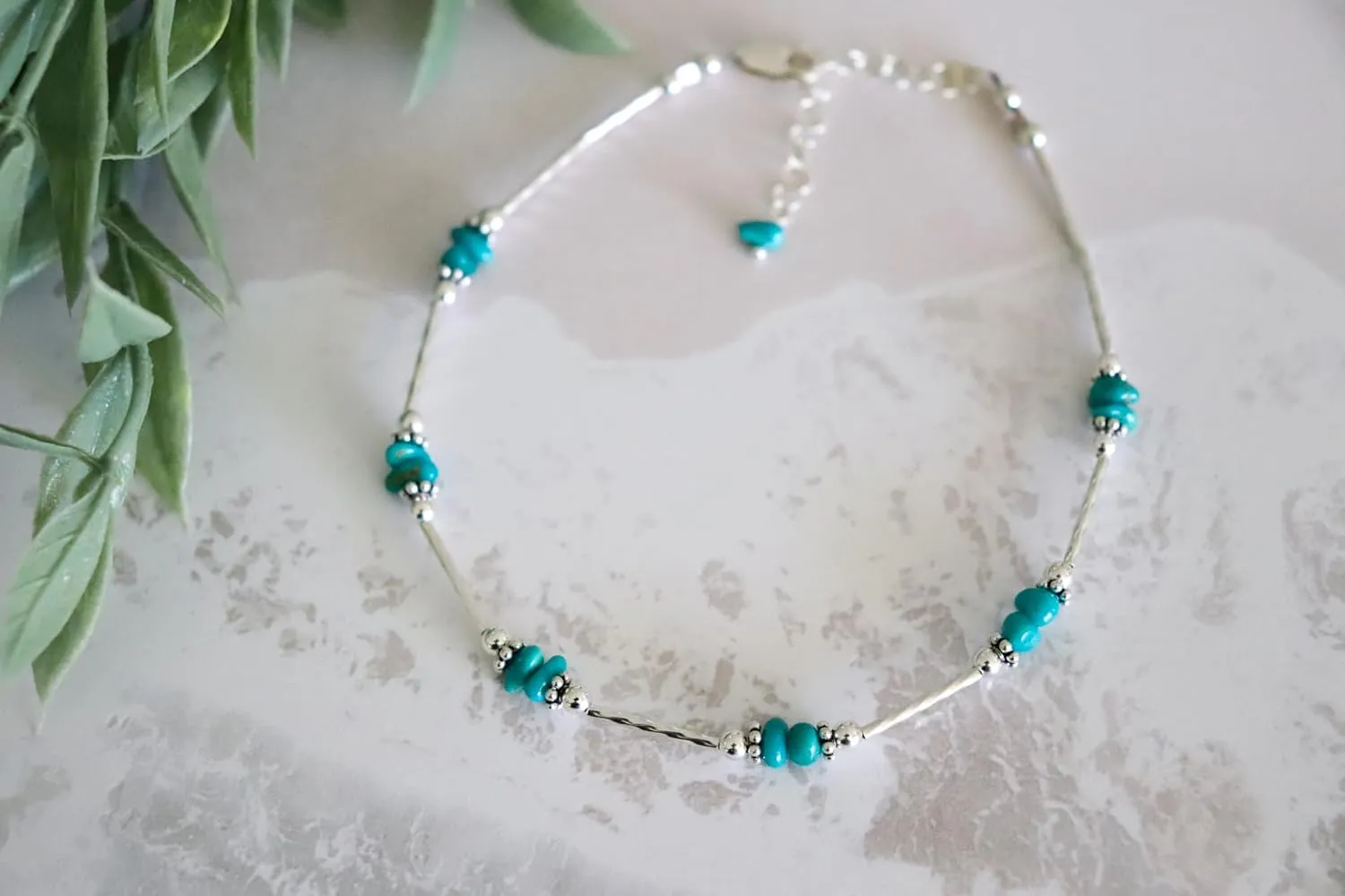 Turquoise Anklet Blue Sleeping Beauty Sterling Silver Beach Jewelry Vacation Bridesmaid Gift Wedding Cruise (Sleeping Beauty Average Size 8.5" to 10")