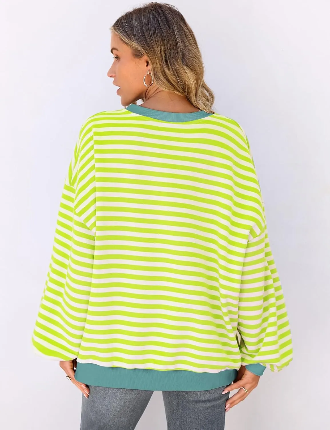 UEU Women Striped Oversized Sweatshirt Color Block Crewneck Long Sleeve Pullover Top Fashion Trendy Preppy Clothes