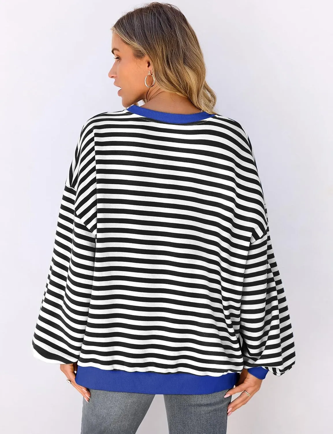 UEU Women Striped Oversized Sweatshirt Color Block Crewneck Long Sleeve Pullover Top Fashion Trendy Preppy Clothes