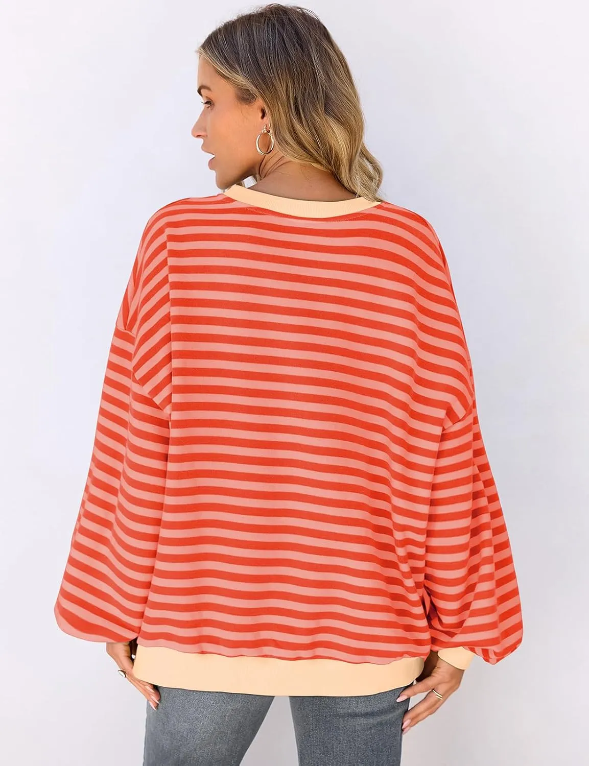 UEU Women Striped Oversized Sweatshirt Color Block Crewneck Long Sleeve Pullover Top Fashion Trendy Preppy Clothes