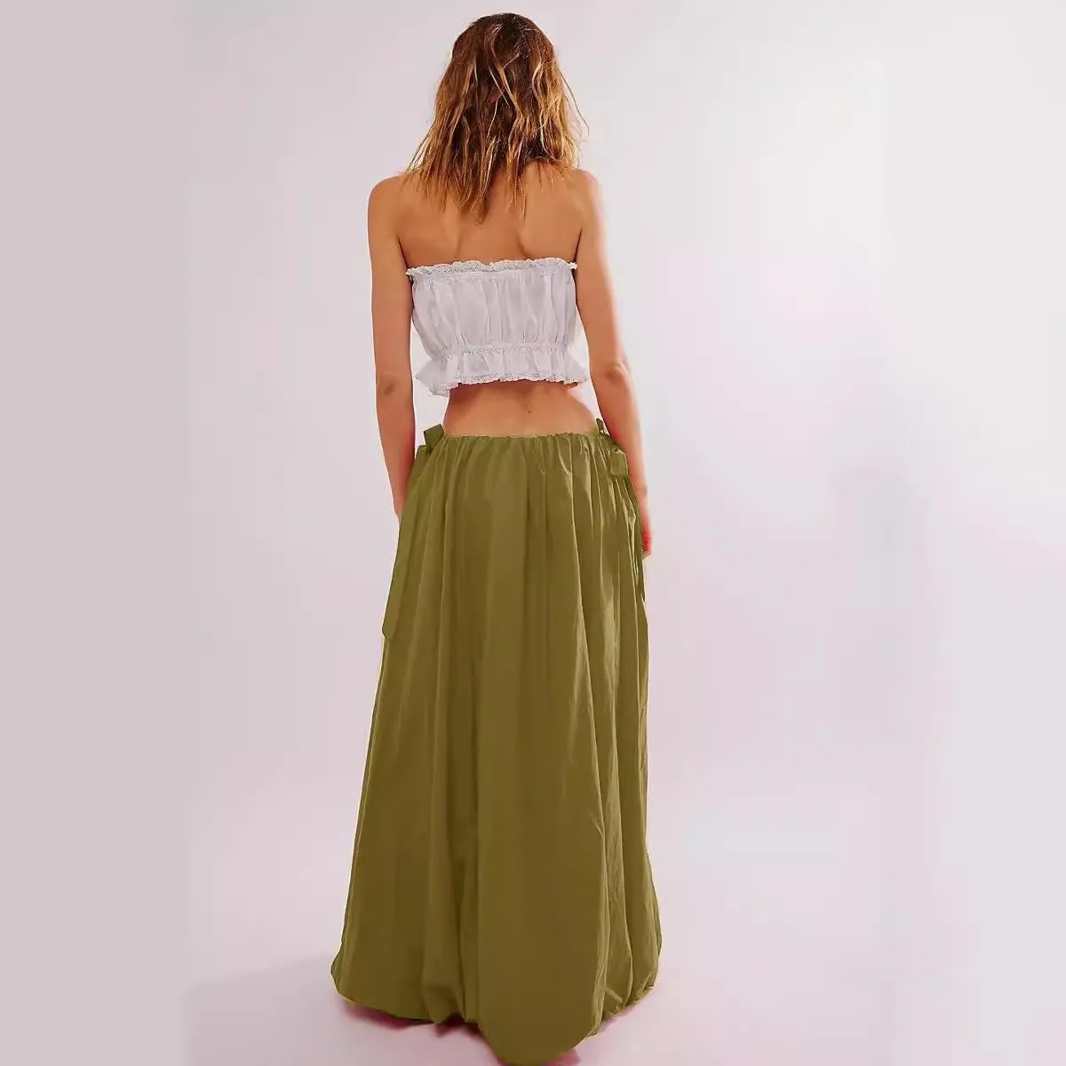 utcoco Women 2025 Trendy Baggy Parachute Skirt Comfy Casual Side Tie Y2k Cargo Maxi Long Skirt