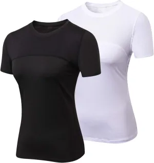 VEQKING Women's Compression T-Shirt 2-Pack MoistureWicking, QuickDry Activewear for Gym, Yoga & Running