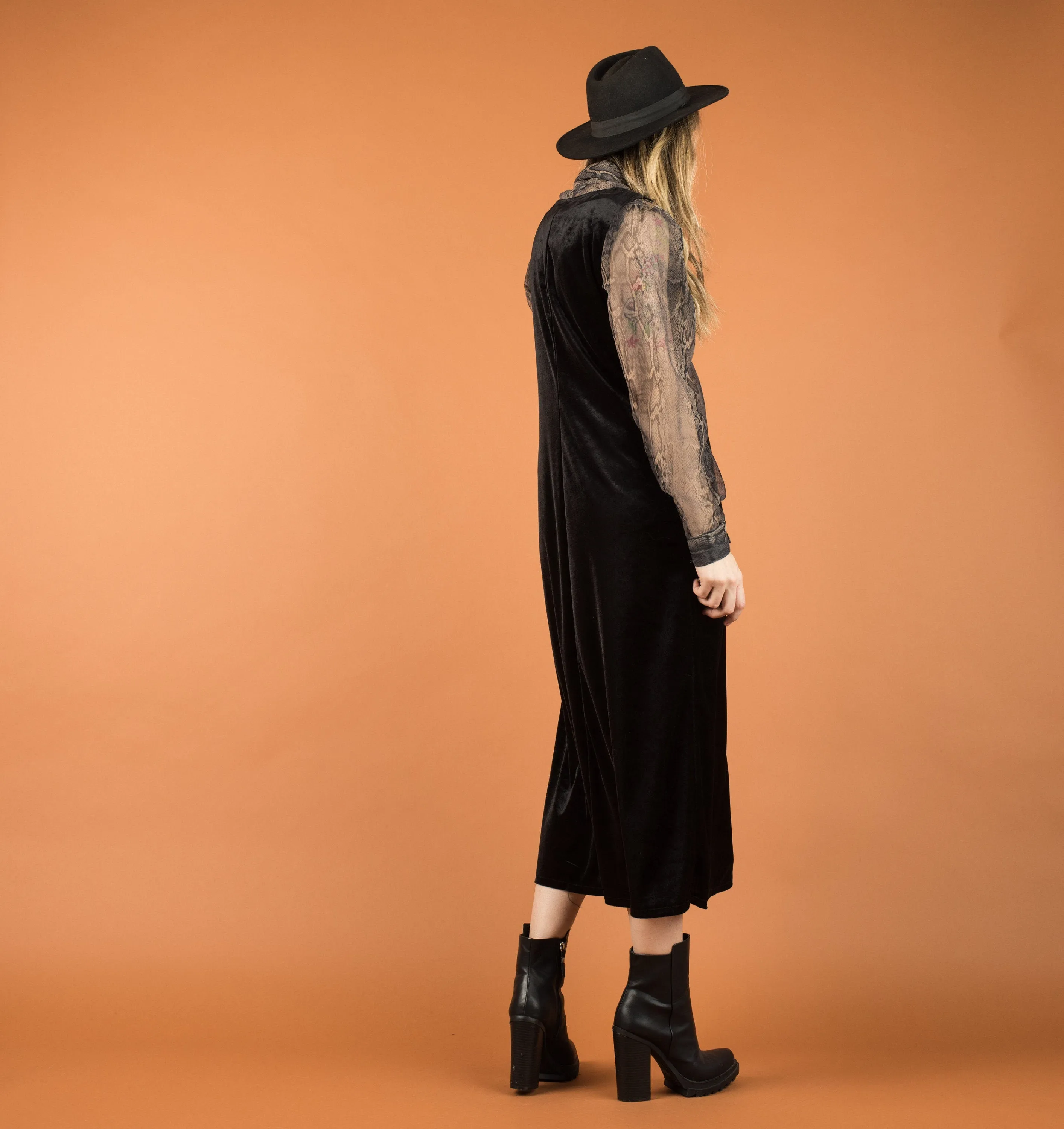 Vintage Black Velvet Maxi Dress (S/M)